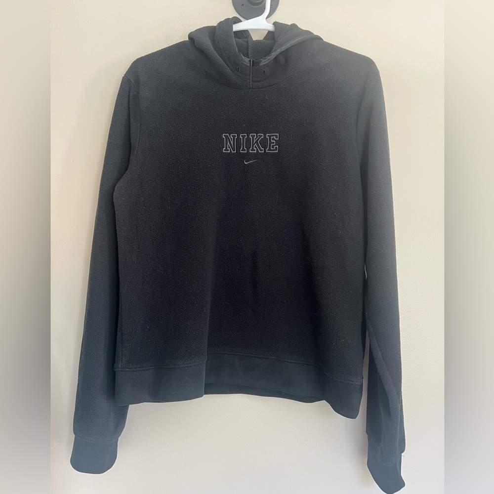 VTG Y2K Nike Women’s Black Fleece Hoodie With Center Swoosh Spellout 2002 Sz M